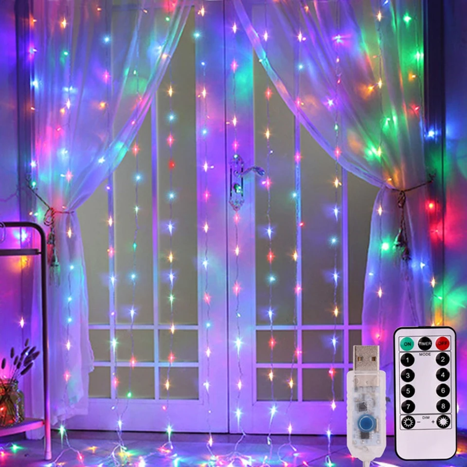 

3Mx3M 300 LED 4 Colors Lights Romantic Christmas Wedding Decoration Outdoor Curtain String Light Remote-control 8 modes USB Lamp