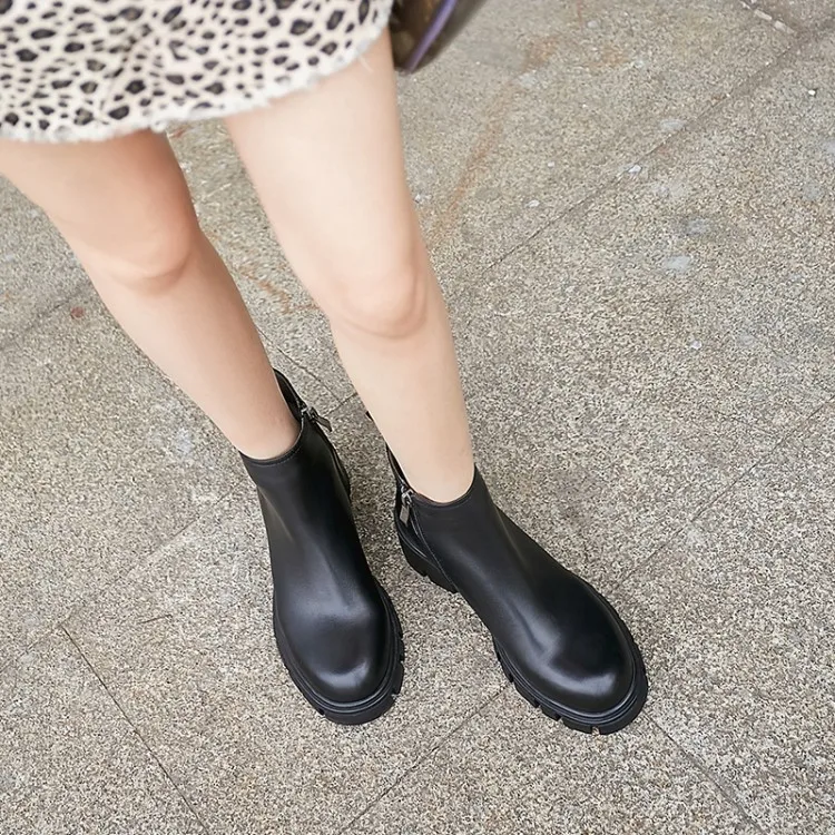 Женские ботильоны из коровьей кожи с круглым носком на молнии | Обувь