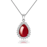 fashion women necklace 925 silver jewelry created red zircon gemstone water drop shape pendant for wedding engagement ornaments