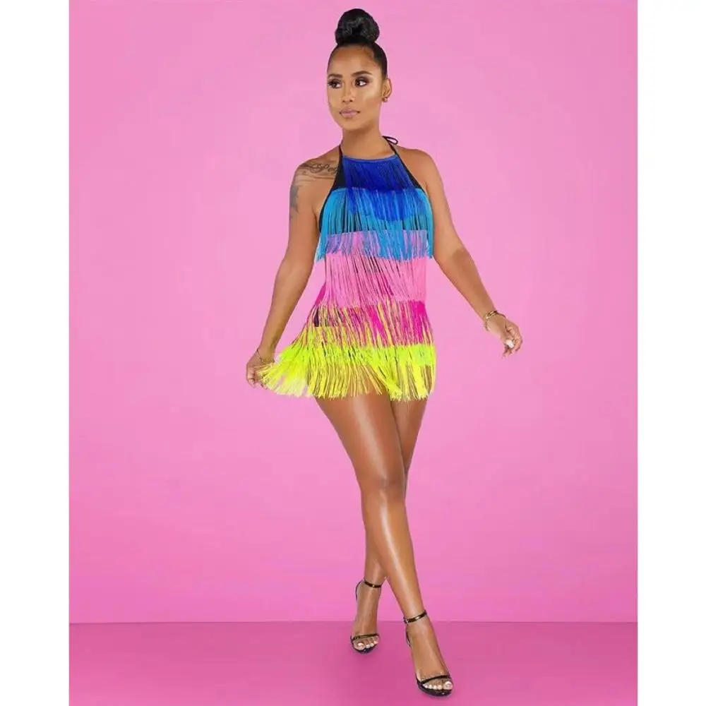 Новинка 2019, яркое облегающее мини-платье из искусственного шелка с открытой спиной и бахромой для вечерние от AliExpress RU&CIS NEW