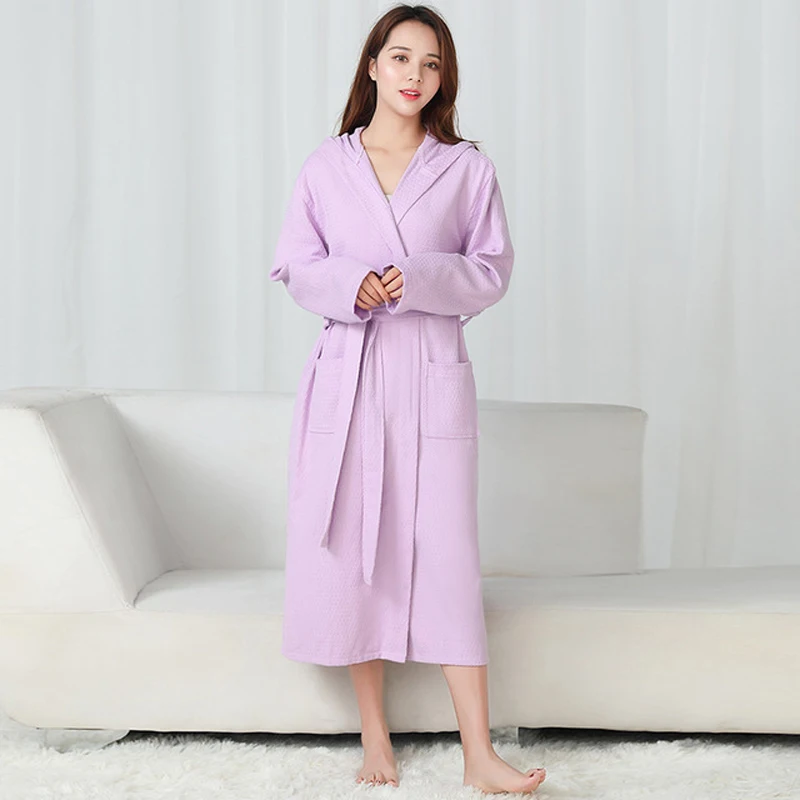 

Autumn Winter New Roupão Lovers Hooded Robe 100% Cotton Waffle Robe Men Women New Arrival Robe Warm Bathrobe Sleeprobe Homewear
