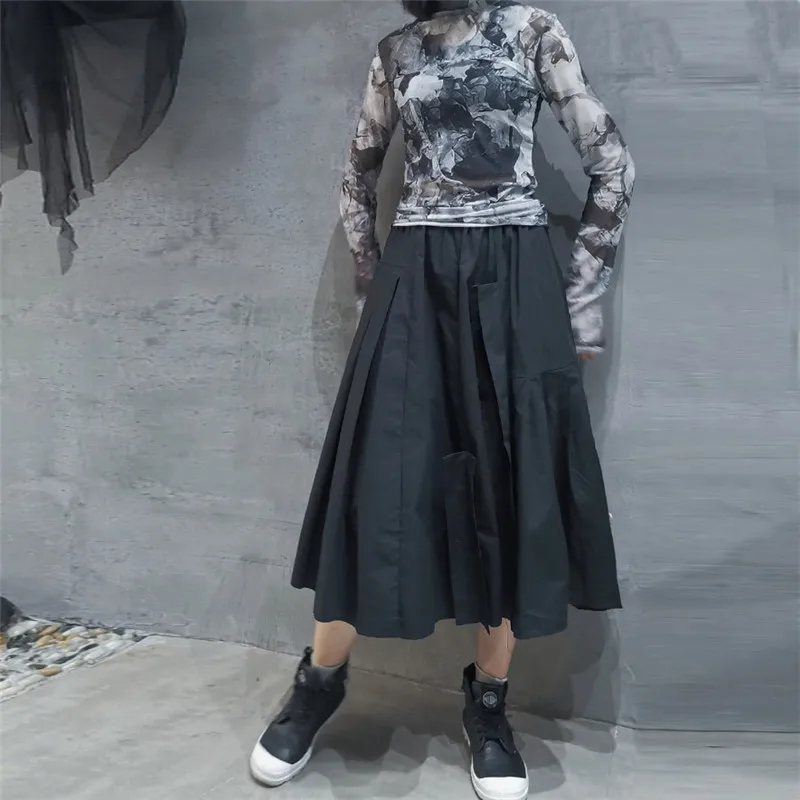 

YourSeason 2020 Summer Autumn Mesh Irregular Printed Tops Women 2 Colors O-neck Full Sleeve Base Ladies Fashion T-Shirts