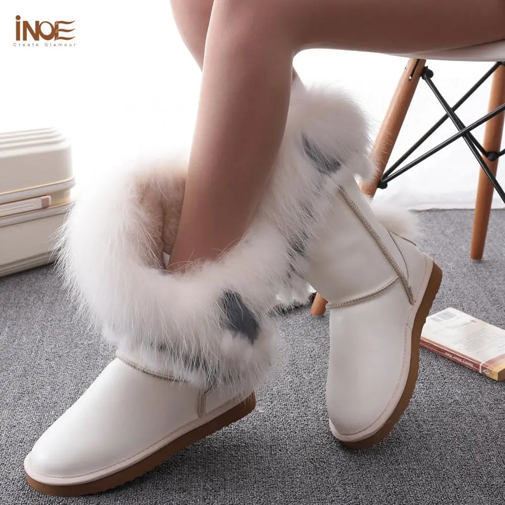 INOE сапоги Женские ботинки Женская модная теплая зимняя обувь коровья кожа