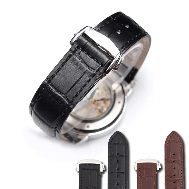 

Ремешок складной из воловьей кожи для часов, аксессуары для часов, браслет для Omega 007 Speedmaster, морской конек, Бабочка, летающая пряжка, 20 22 мм