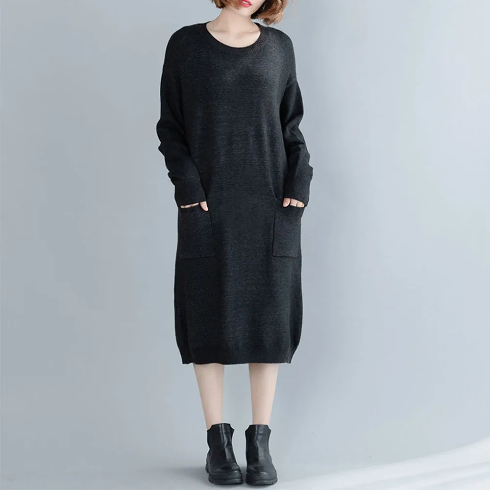 2019 осень зима О образный вырез длинный рукав сплошной цвет женское свободное