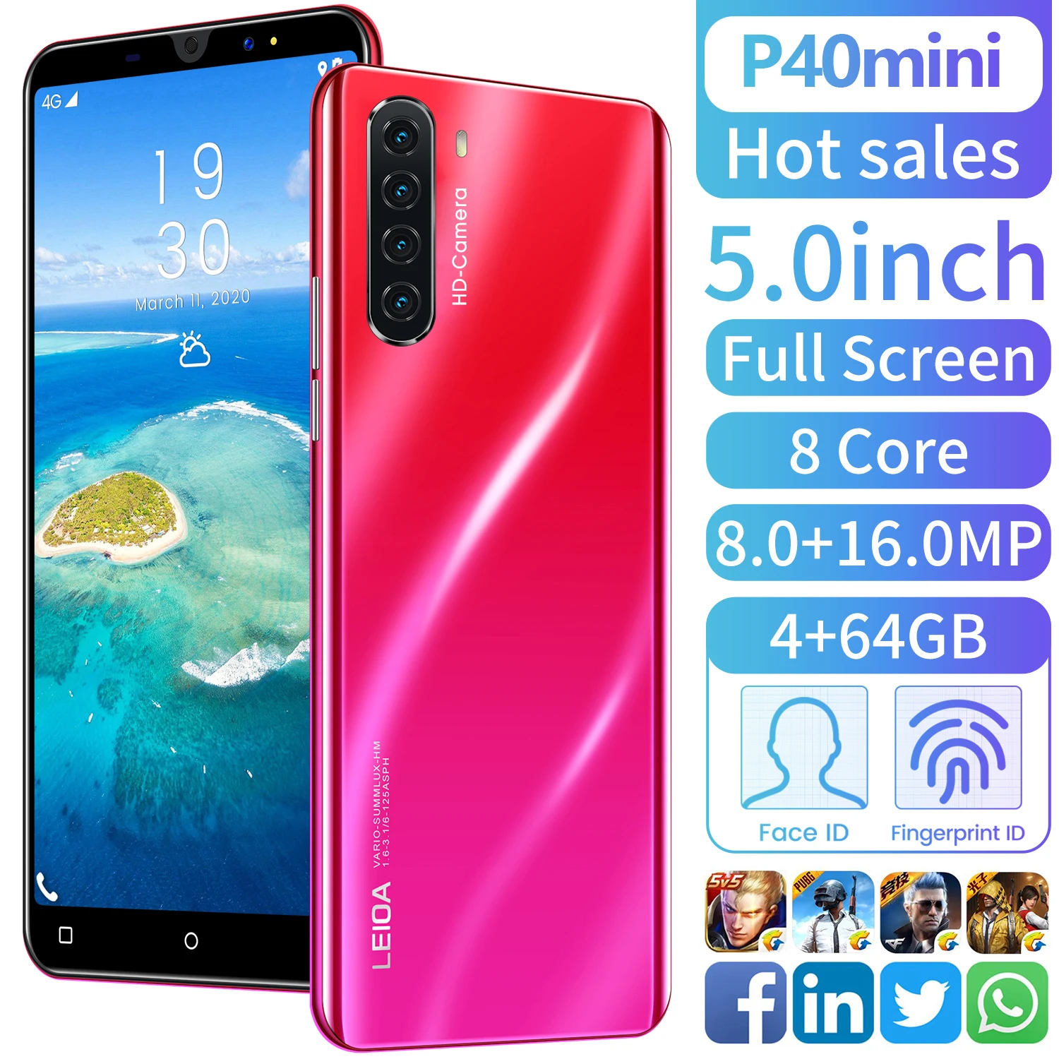 

Newest P40 Mini Smart 5 Inch HD Screen 4 64GB 8MP Front Camera Quad-core Strong High-performance Processor Phone