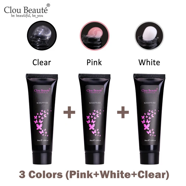 Clou Beaute 30 мл Гель лак для наращивания ногтей розовый белый прозрачный УФ быстрого