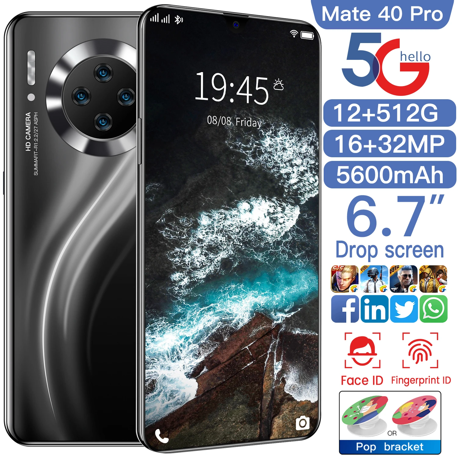 

Смартфон Mate40Pro защищенный, 6,7 дюйма, 12 + 10,0 ГБ, 512 мАч