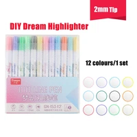 12 colors diy school highlighter pen students mildliner highlighters marker brush pens pastel markers watercolor fluorescent pen