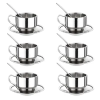 set of 6 coffee cup with saucer and spoon setstainless steel double walled mug latte cappuccino tea cups 125ml4 2 oz