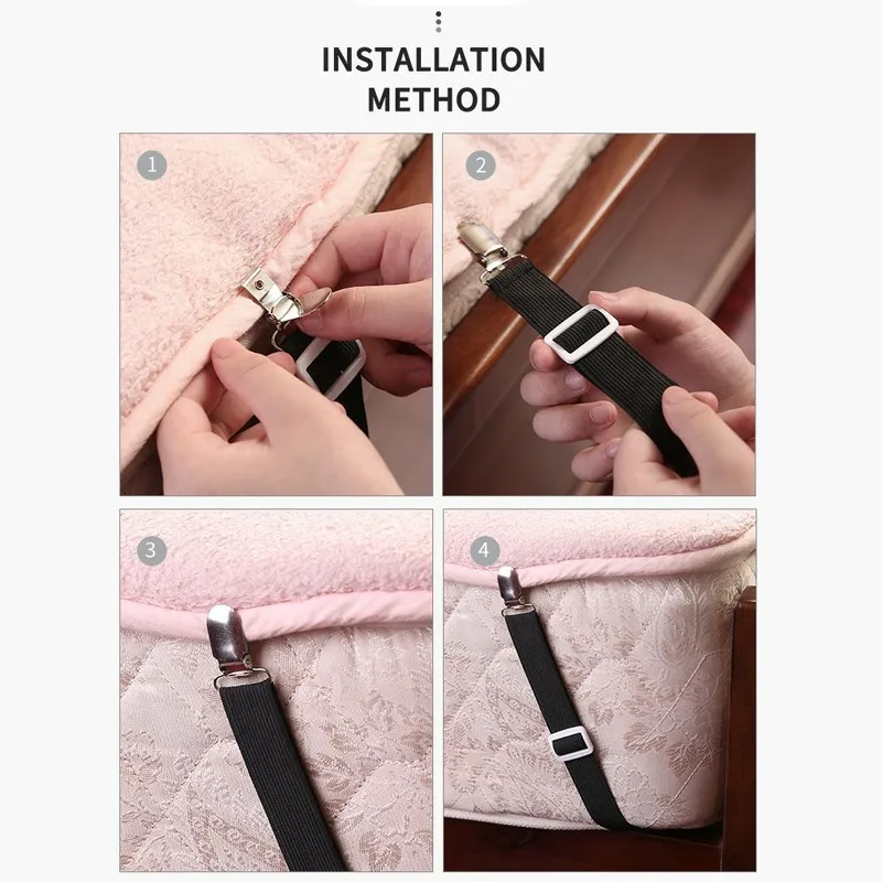 4pcs Adjustable Bed Sheet Clips Bed Sheets Grippers Mattress Blankets Elastic Non-slip Clip Holder Fasteners Straps Fixing Belt