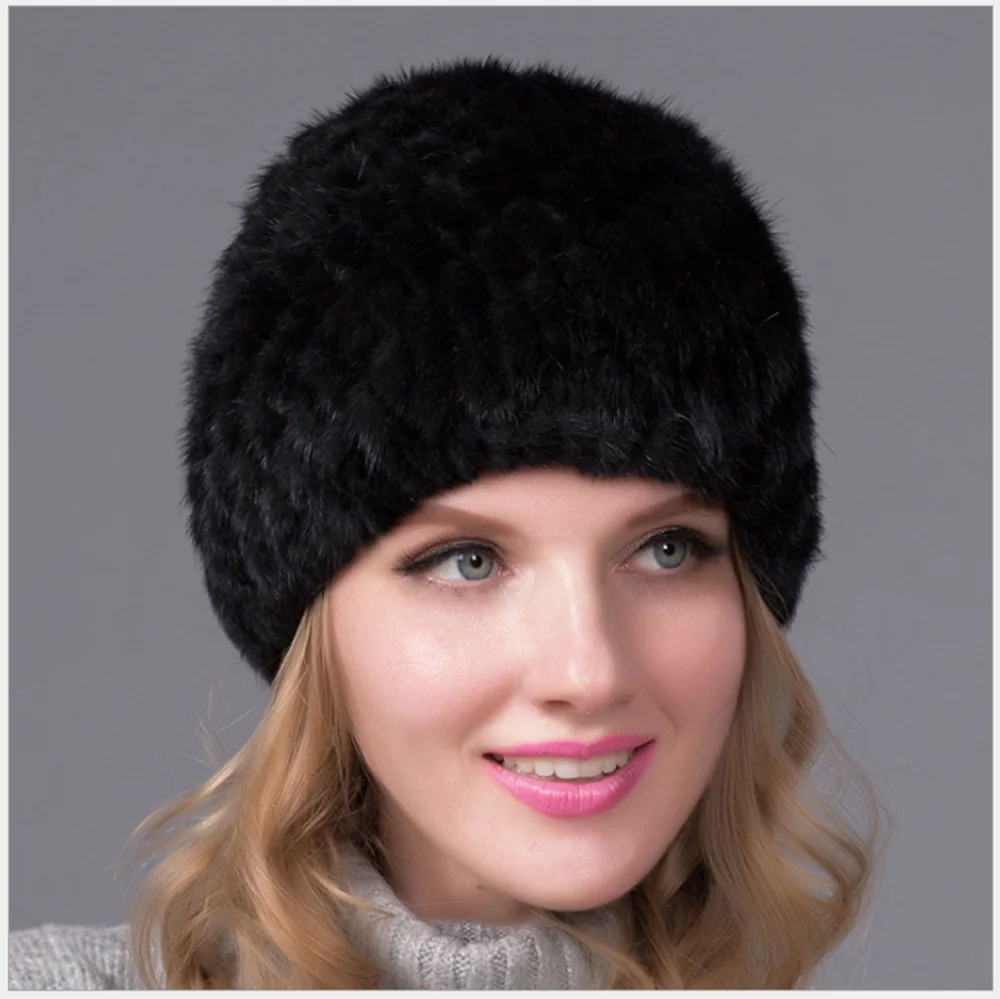 New Arrival Knit Hat Ladies Real Natural Mink Fur Cap Wholesale Womens Caps Lovely Warm Winter Beanies Hats Ushanka