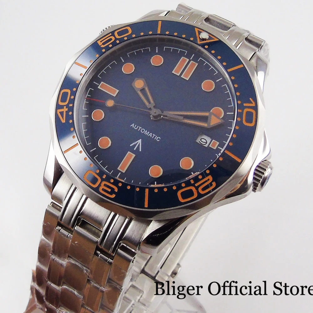 

Бренд BLIGER, сталь, с автоподзаводом, мужские наручные часы с сапфировым стеклом, мужские наручные часы с ремешком, MIYOTA Move, мужские часы с окошк...