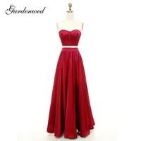 Simple Red Bridesmaid Dresses 2020 Two Pieces Sweetheart Satin Wedding Party Dresses Lace Up