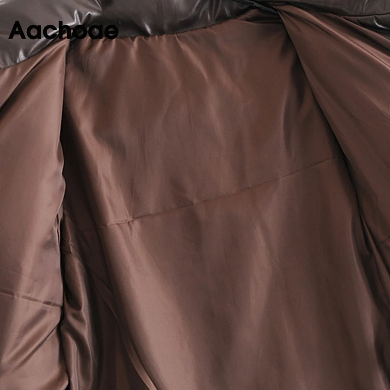 

Aachoae Winter Single Breasted PU Faux Leather Parka Women Vinage Long Sleeve Thick Warm Coat Ladies Padded Jacket Outerwear Top