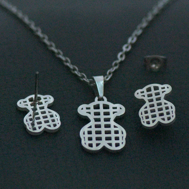 

New Style Square Bear Set For Women Stud Earring Pendant Necklace Anniversary Fashion Jewelry