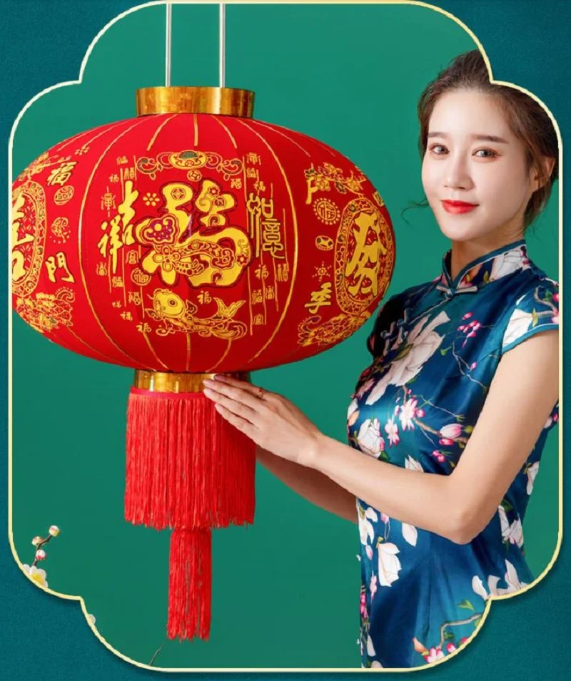 

NEW NEW 2 PCS Red Lantern Hanging Decoration Chinese New Year Spring Festival Flocking Cloth Outdoor Balcony Ornament