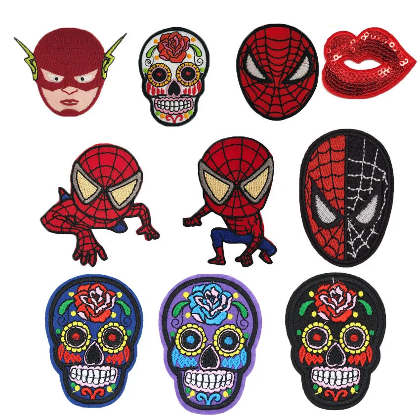 Череп цветок цветочный паук супер герои нашивки аниме Ткань стикер значок