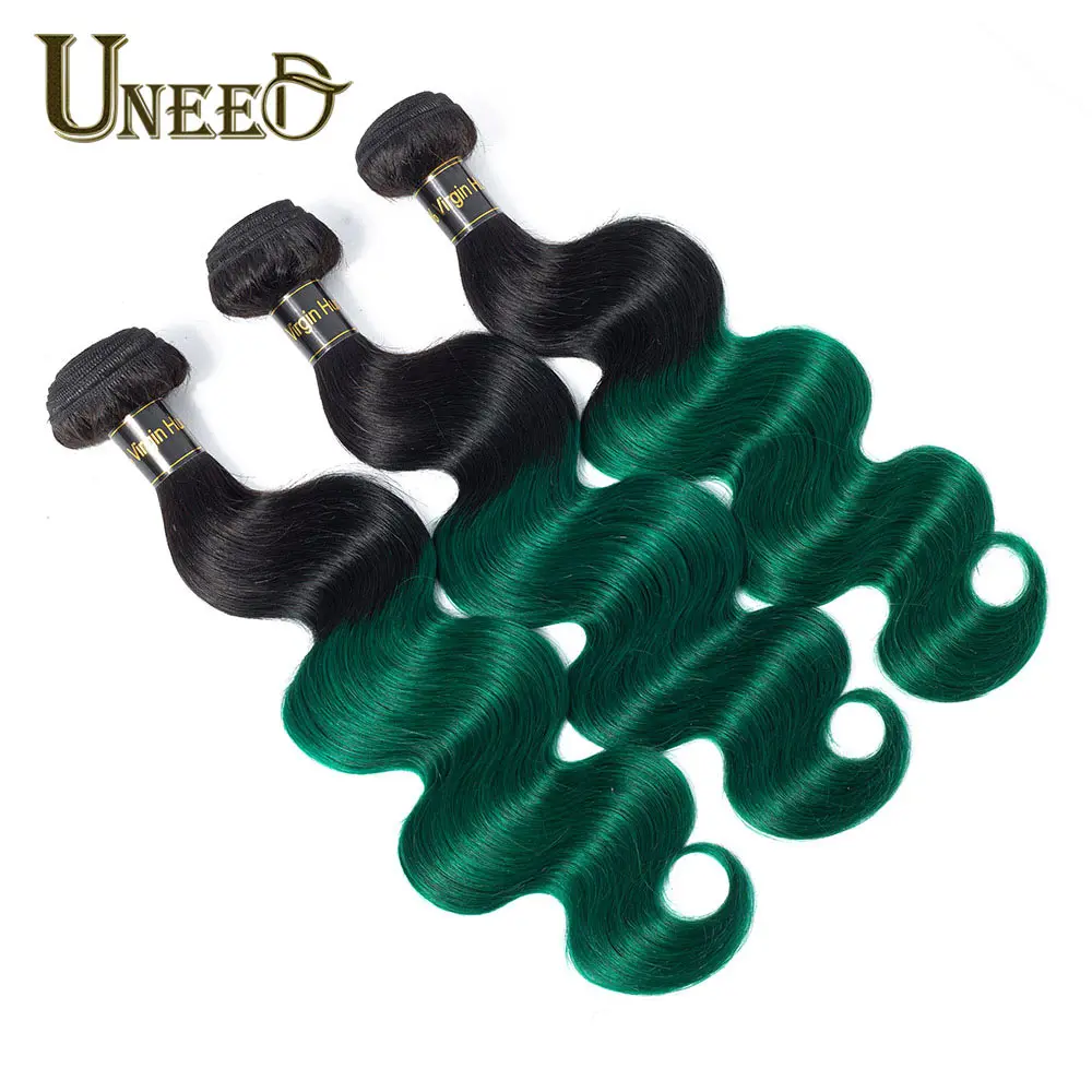 Uneed Ombre T1B/зеленые перуанские волнистые пучки 1/3/4 шт. не Реми искуспряди темные