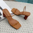 Сандалии женские с деревянным каблуком, узкие ремешки, высокий толстый каблук, шлепанцы, европейские сандалии 2020