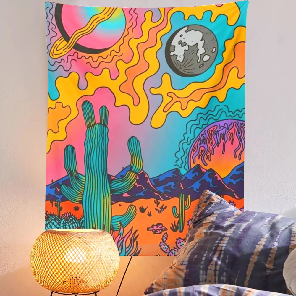 

Psychedelic Mushroom Tapestry Hippie Cactus Wall Hanging Trippy Boho Decor Wall Decoration Tapestry Home Art Deco Mural Tapes