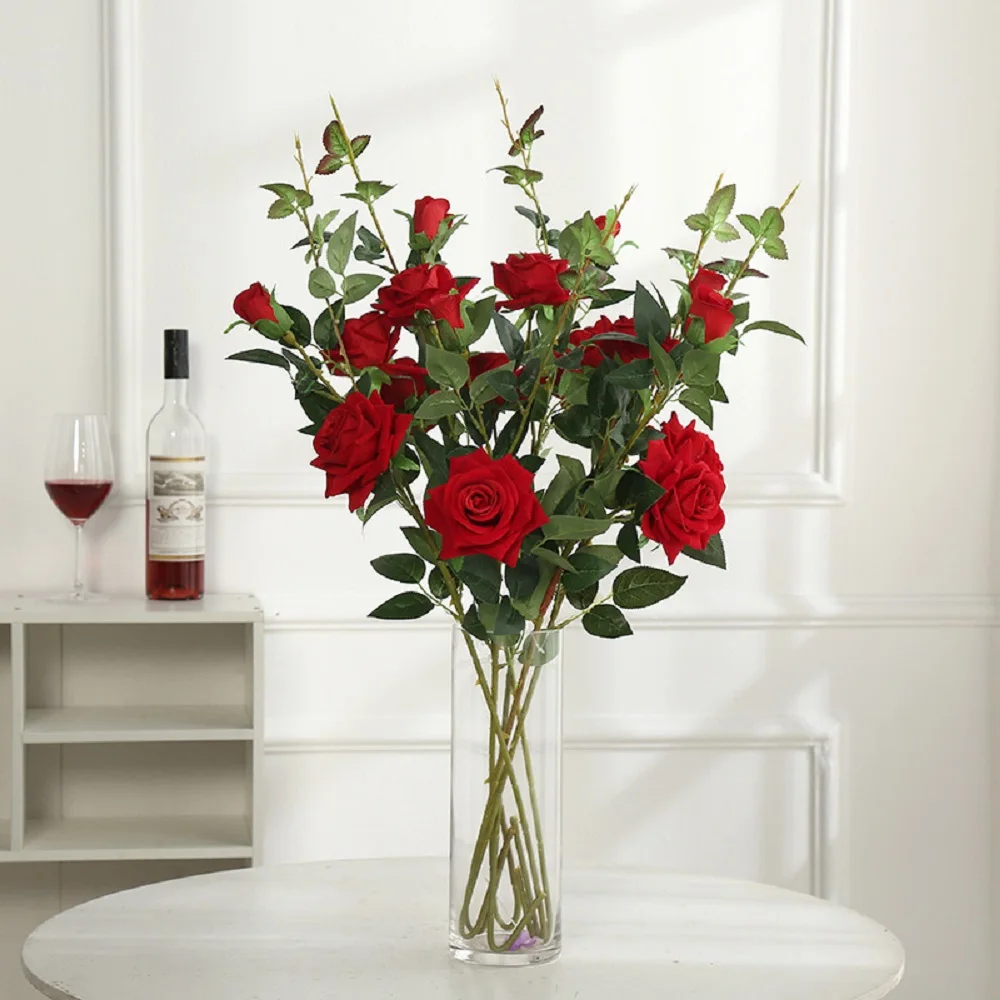 

1 Pcs Fake Flower Simulation Roses 6 Colors 3 Heads High Quality Wedding Party Home Decoration Photography Props