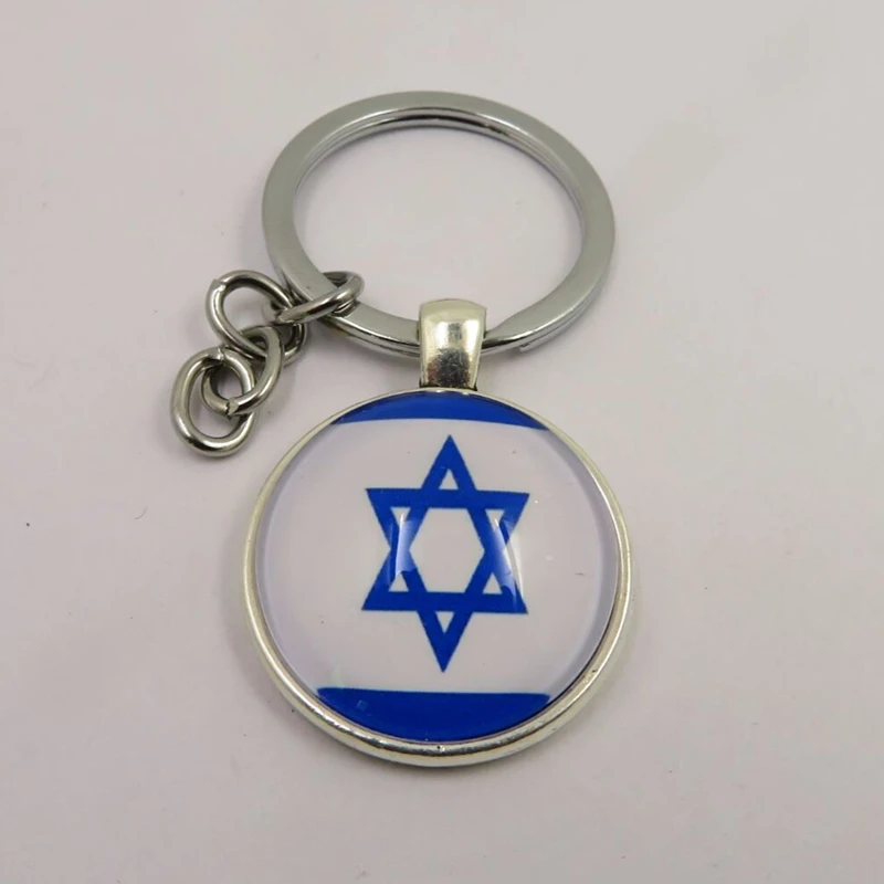 Стеклянные бусины с флагом Израиля цепочка для ключей кольцо серебряным родием