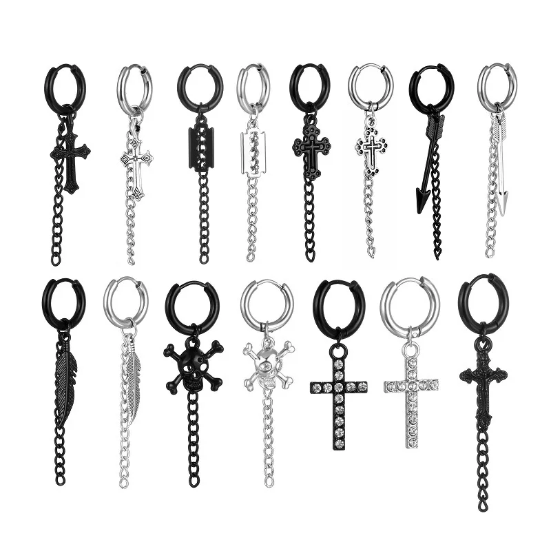 

New Punk Stainless Steel Chain Hoop Earrings for Women Men 2021 Trendy Goth Pop Hip Hop Pendants Ear Jewelry Accessories Earring