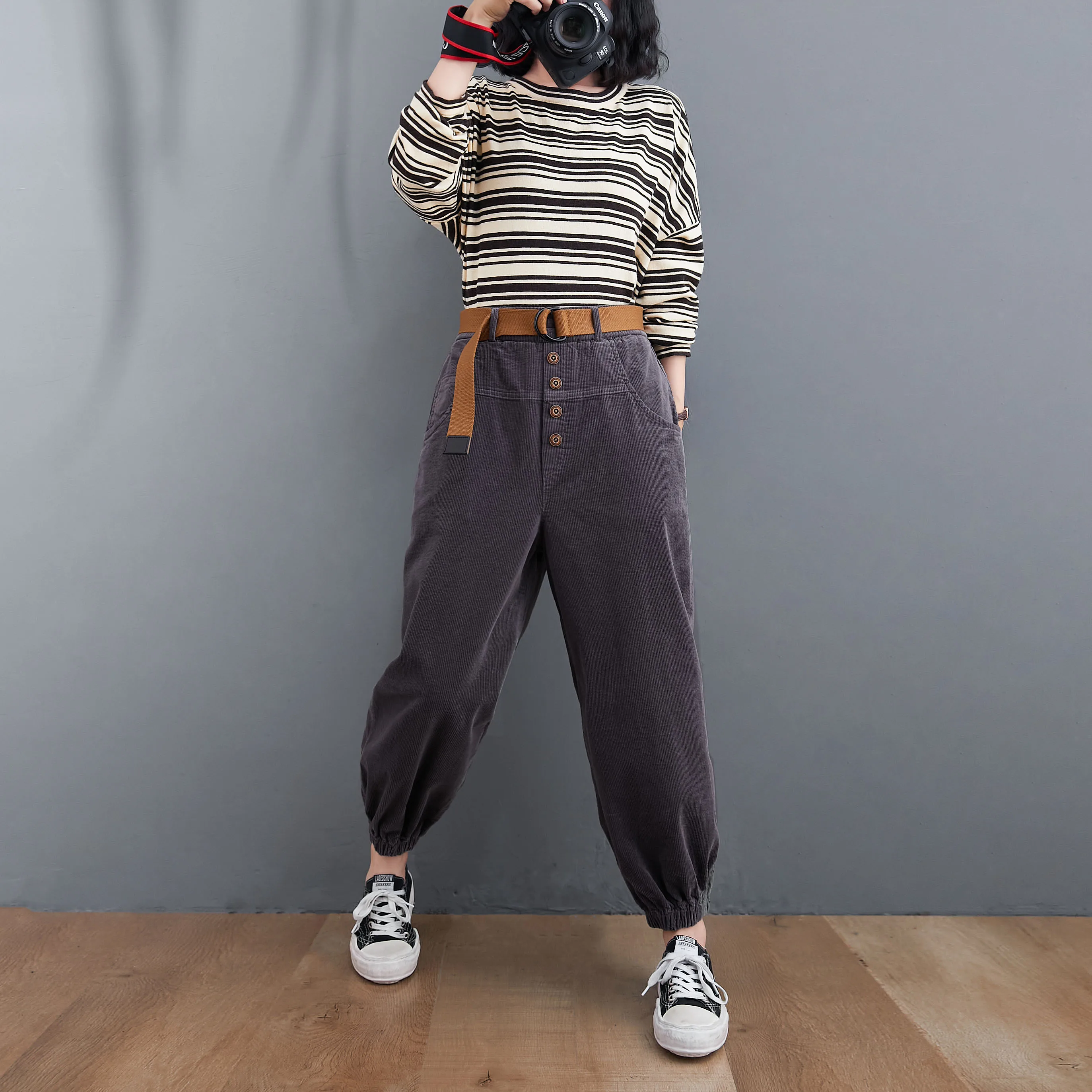 Брюки женские вельветовые однотонные Модные Винтажные плотные теплые шаровары с