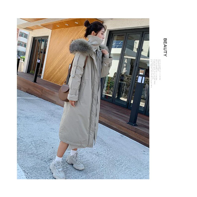 2019 зимние женские пуховики Зимняя куртка большое меховое толстое изящное