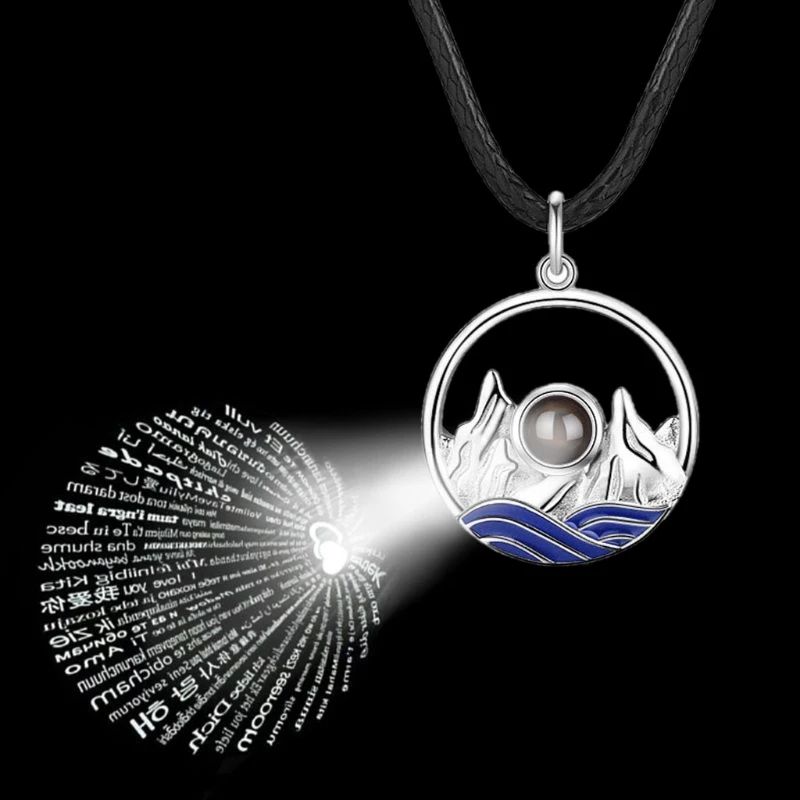 

2Pcs 100 Different Language I Love U Nanotechnology Lover Pendant Necklace Mountain Range Ocean Wave Lovers Jewelry Set