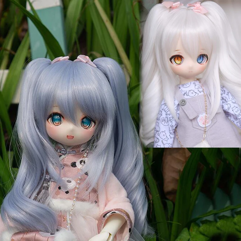 Детская игрушка, BJD DD SD MSD 1/3 1/4 1/6, аксессуары для кукол, белый, синий, кудрявый двойной хвост, 1 шт.