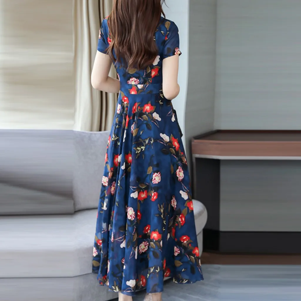 Платья для женщин Летнее платье 2020 бохо милое до середины икры с коротким рукавом