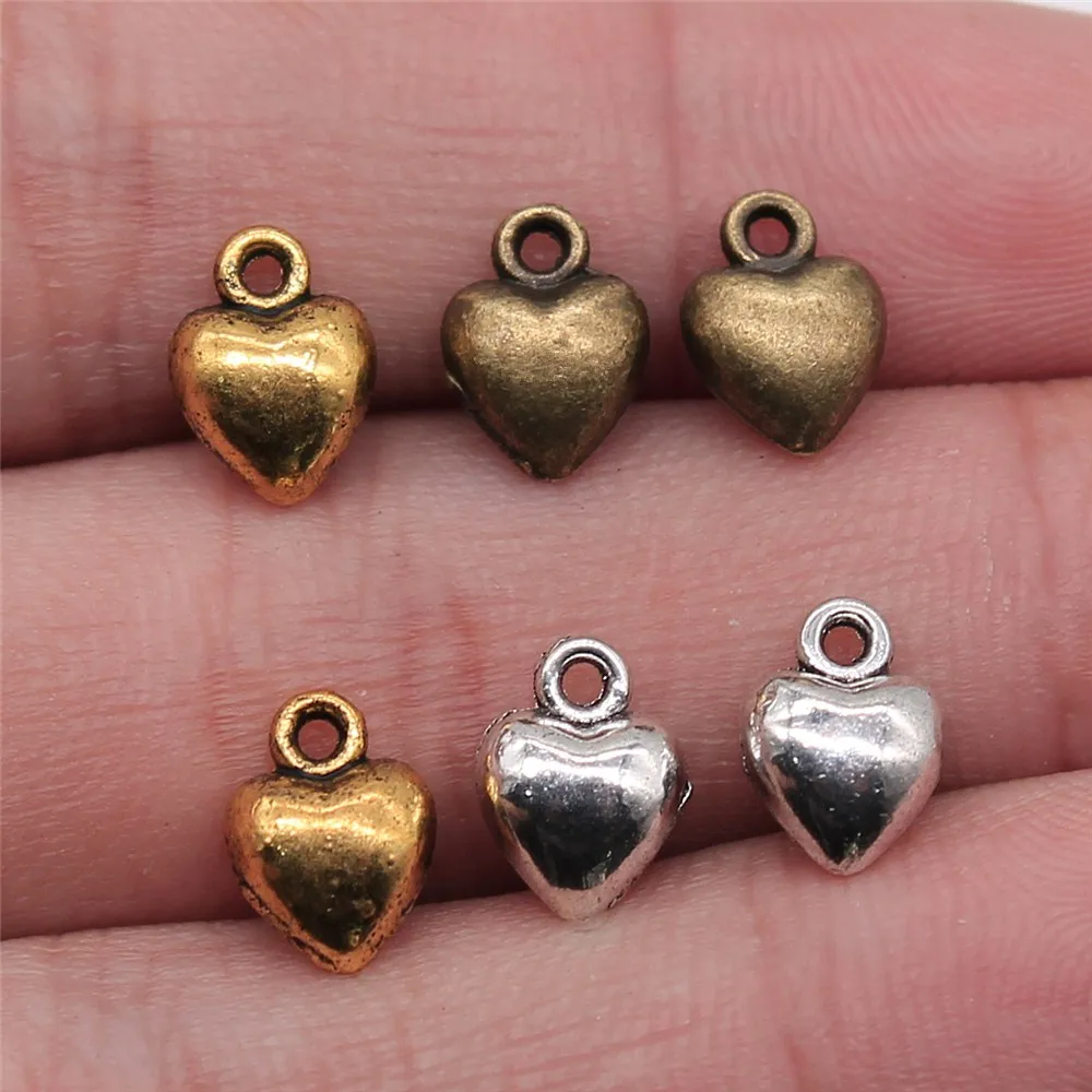 

Wholesale 200pcs/bag 9x7x4mm Antique Gold Color Antique Silver Color Antique Bronze Color 3D Solid Tiny Heart Charm