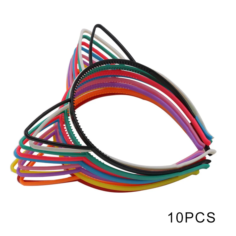10pcs Cat-ears2 Повязка на голову в виде единорога, корона, кошачьи уши, бант, животное, милый обруч для волос для девочек, повязка на голову, Детские аксессуары для дня рождения, вечерние аксессуары, головные уборы - Цвет: 10pcs Cat-ears2
