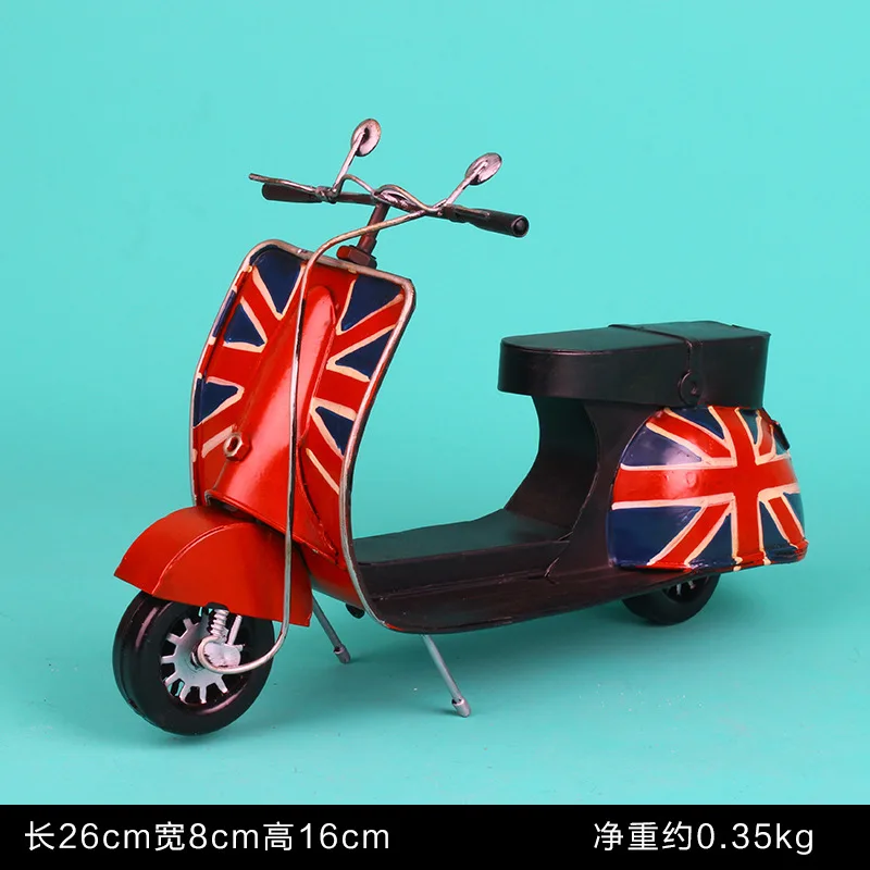 

Retro Iron Vintage Motorcycle Car Model British Flag Version Scooter Motorbike Motor Metal Crafts Ornaments Diecast Toy Vehicles