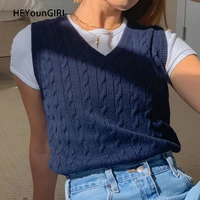heyoungirl solid casual sleeveless sweater vest preppy style knitted jumpers ladies vintage korean streetwear fashion 2021