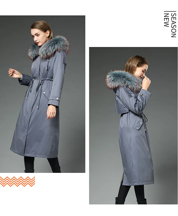 ZDFURS* Женская парка из меха кролика рекс с мехом енота с капюшоном зимний помпон из натурального меха длинная стильная ветрозащитная модная куртка