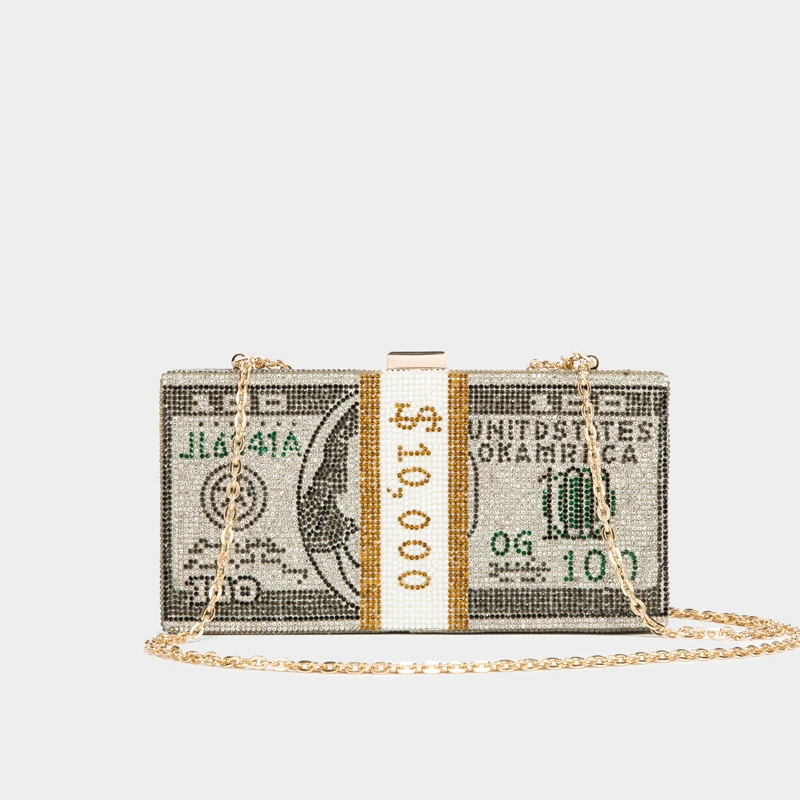 Роскошный Кристалл Клатч US10 000 доллар кошелек горный хрусталь Bling Money Bill кошельки|