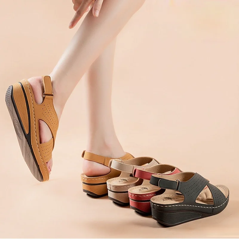 

Women Summer Sandals Ladies Girls Comfortable Ankle Hollow Round Toe Sandals Woman Soft Beach Sole Female Shoes Plus Size 36-41