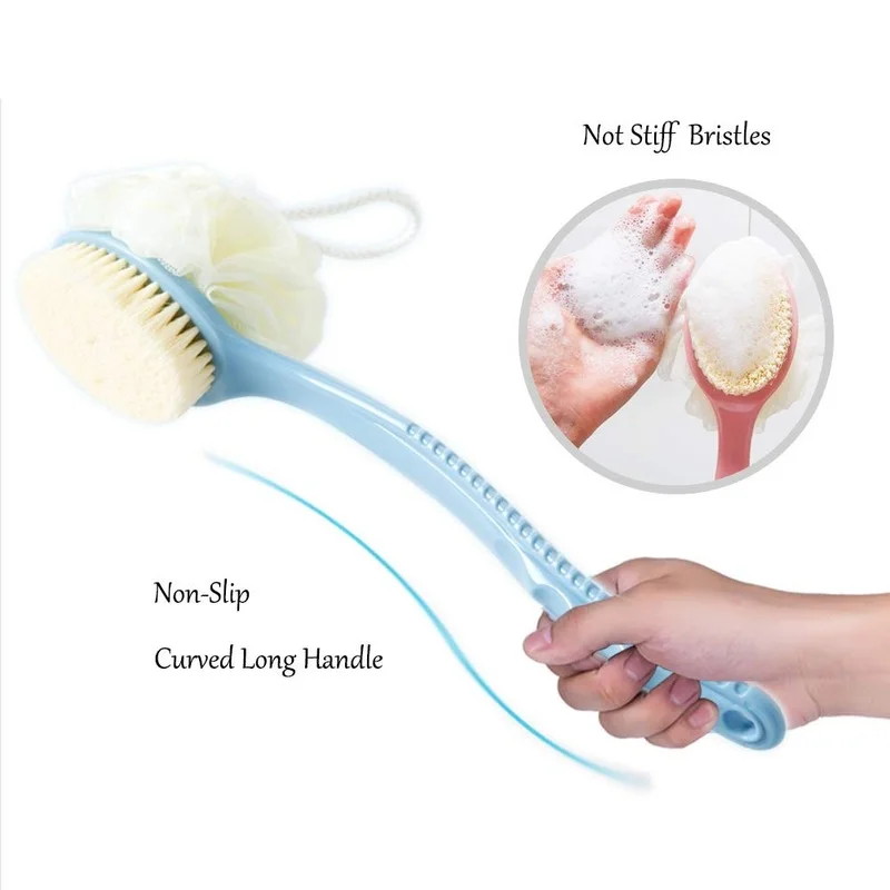

2 in 1 shower brush, with soft loofah and bristles, Wet or Dry for Skin Exfoliating Bath, Massage Bristles Suitable