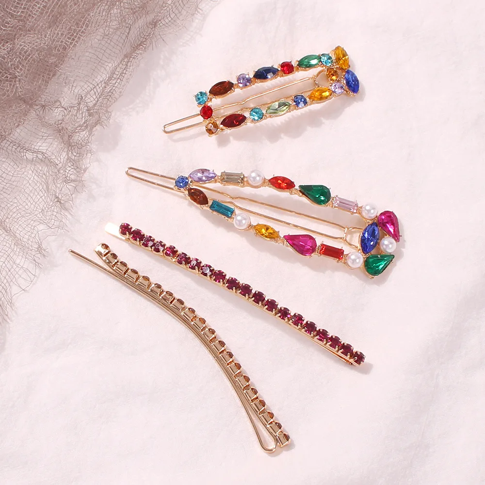 GEREIT Fashion Korea Shiny Crystal Hairpins Women Geometric Waterdrop Colorful Rhinestones Hair Clips For Girls Accessories | Украшения и