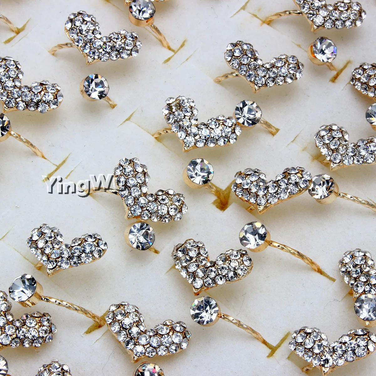 

Yingwu 10 шт./лот новые модные женские Золотые открытые кольца в форме сердца со стразами Элегантное свадебное обручальное кольцо