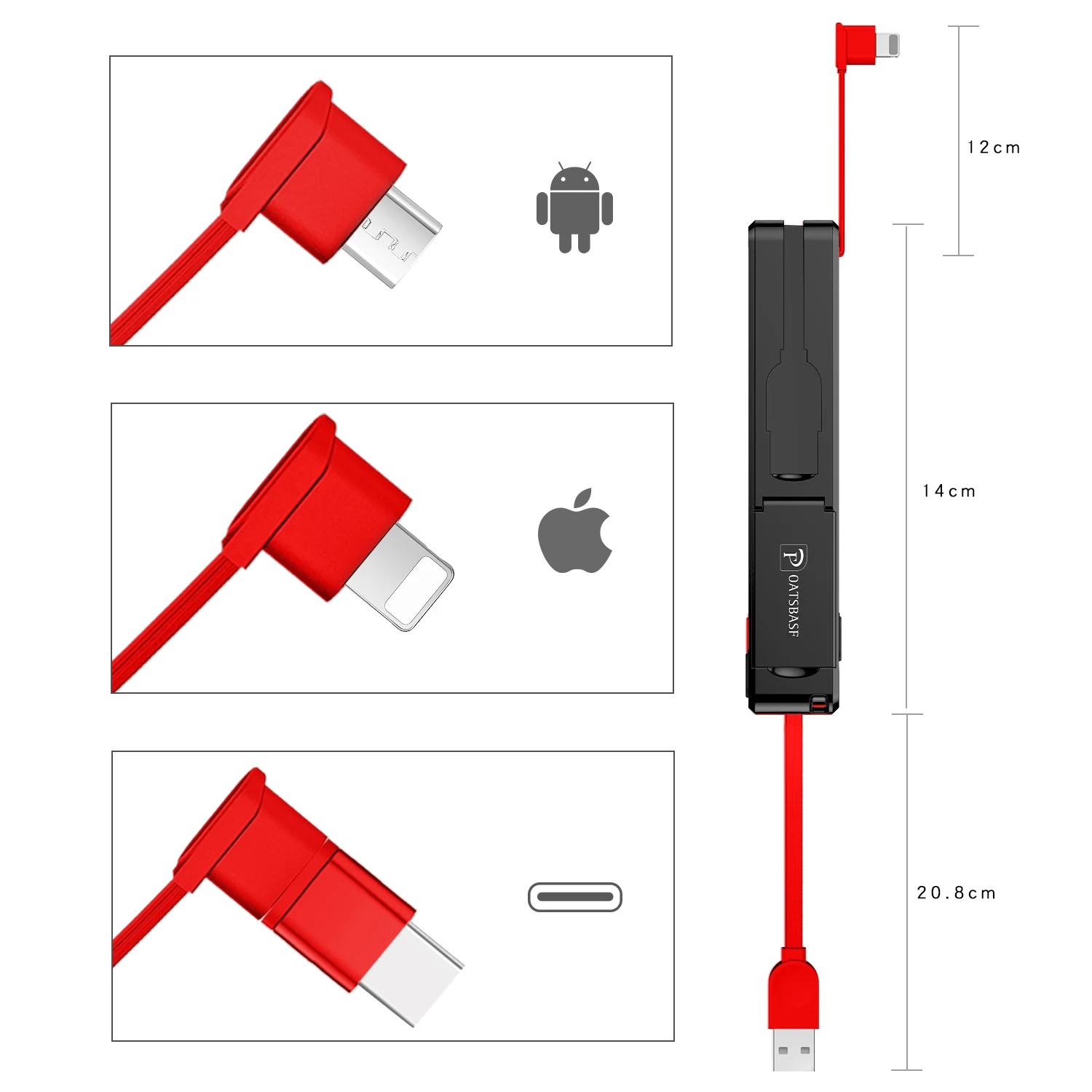 Откидной Чехол USB кабель для зарядки Mini складной 3 в 1 iPhone Xiaomi Huawei Micro Andriod Type