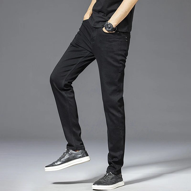 

Summer New Men's Jeans Black Denim Stretch Straight Pants Business Casual Thin Soft Brand Long Trousers