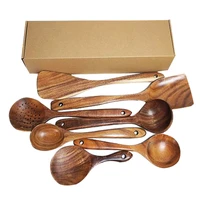 safety natural wood tableware spoon ladle turner long rice colander soup skimmer cooking spoons scoop kitchen tool set with box