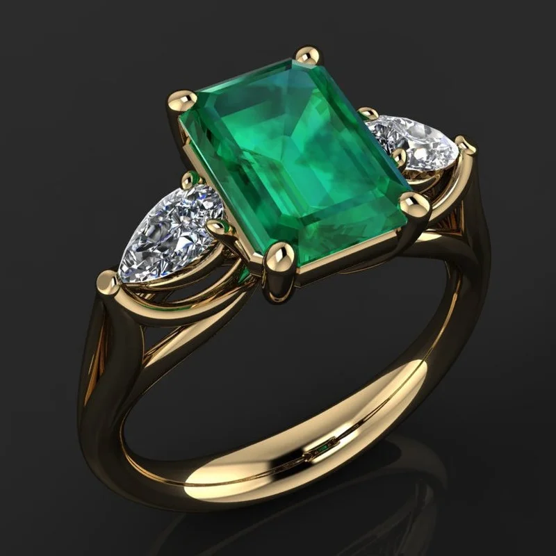 

Fashion Popular Green Cubic Square Crystal Ring for Women Gold Color Female Engagement Wedding Ring Jewelry Accessories