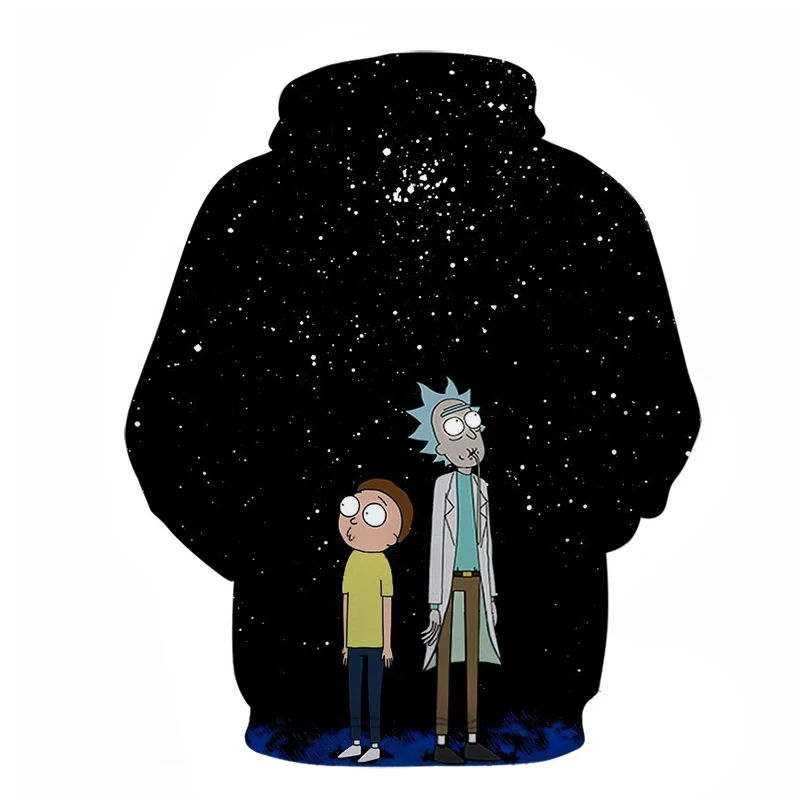 Черная толстовка с капюшоном 3D принтом Rick and Moti Зимняя Мужская модная
