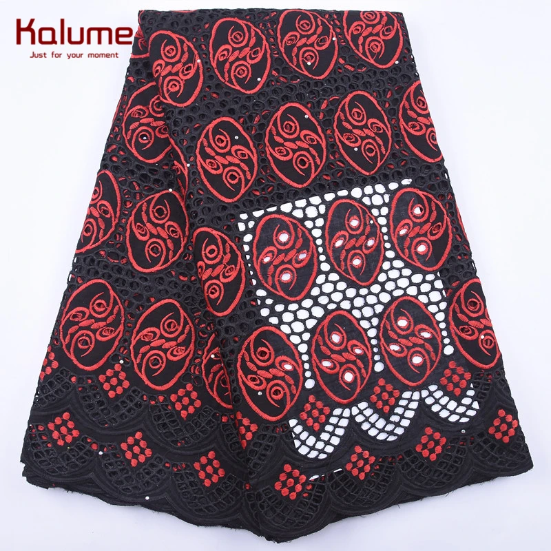 

Kalume High Quality Nigerian Swiss Cotton Lace Fabric Punch Hole African Lace Fabric With Stones For Nigerian Sewing Dress 2016