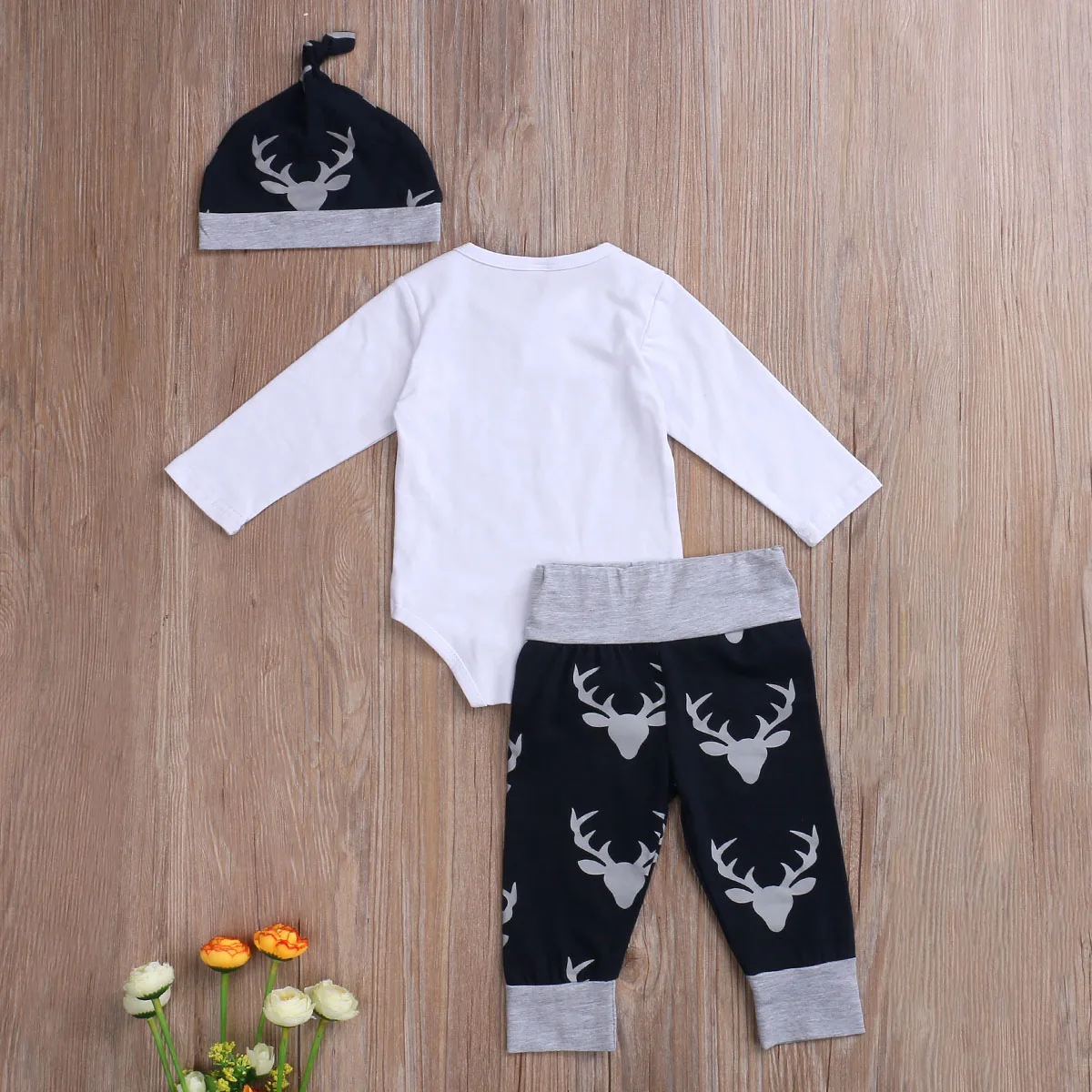 

Christmas Infant Boys 0-18M Casual Printed Outfits Letter Printed Long Sleeve Romper Top + Long Pant + Beanie Cap 0-18 Months